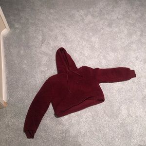 Fuzzy maroon sweater sweatshirt hoodie